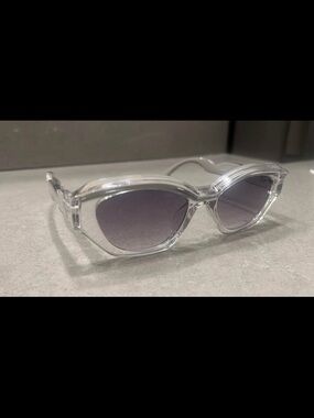 Clear Frame Cat-Eye Sunglasses with Grey Lenses